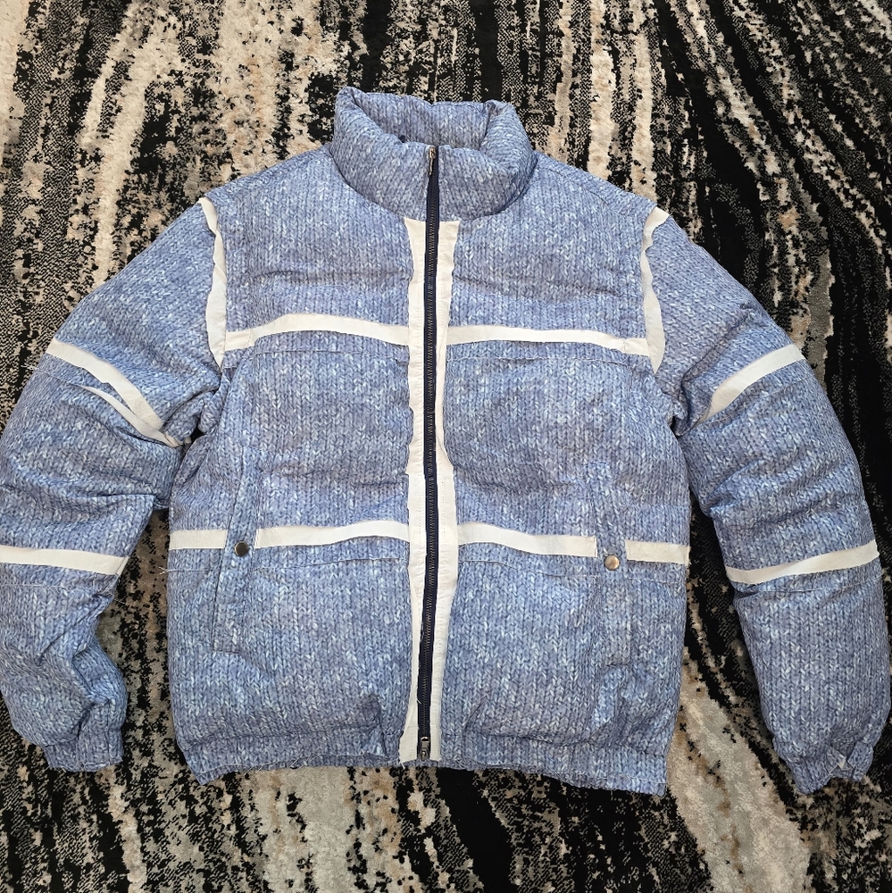 Embellish blue and white puffer jacket #embellish